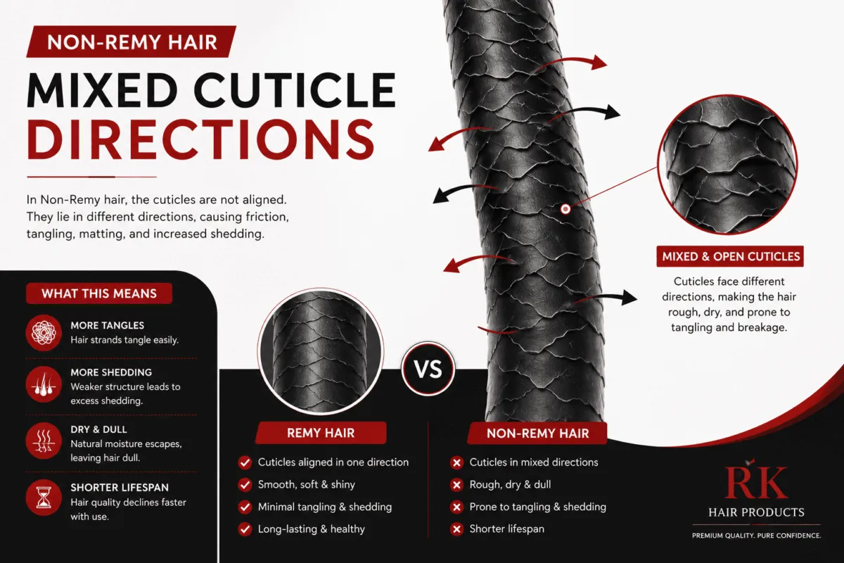 Mixed cuticle directions in Non-Remy hair
