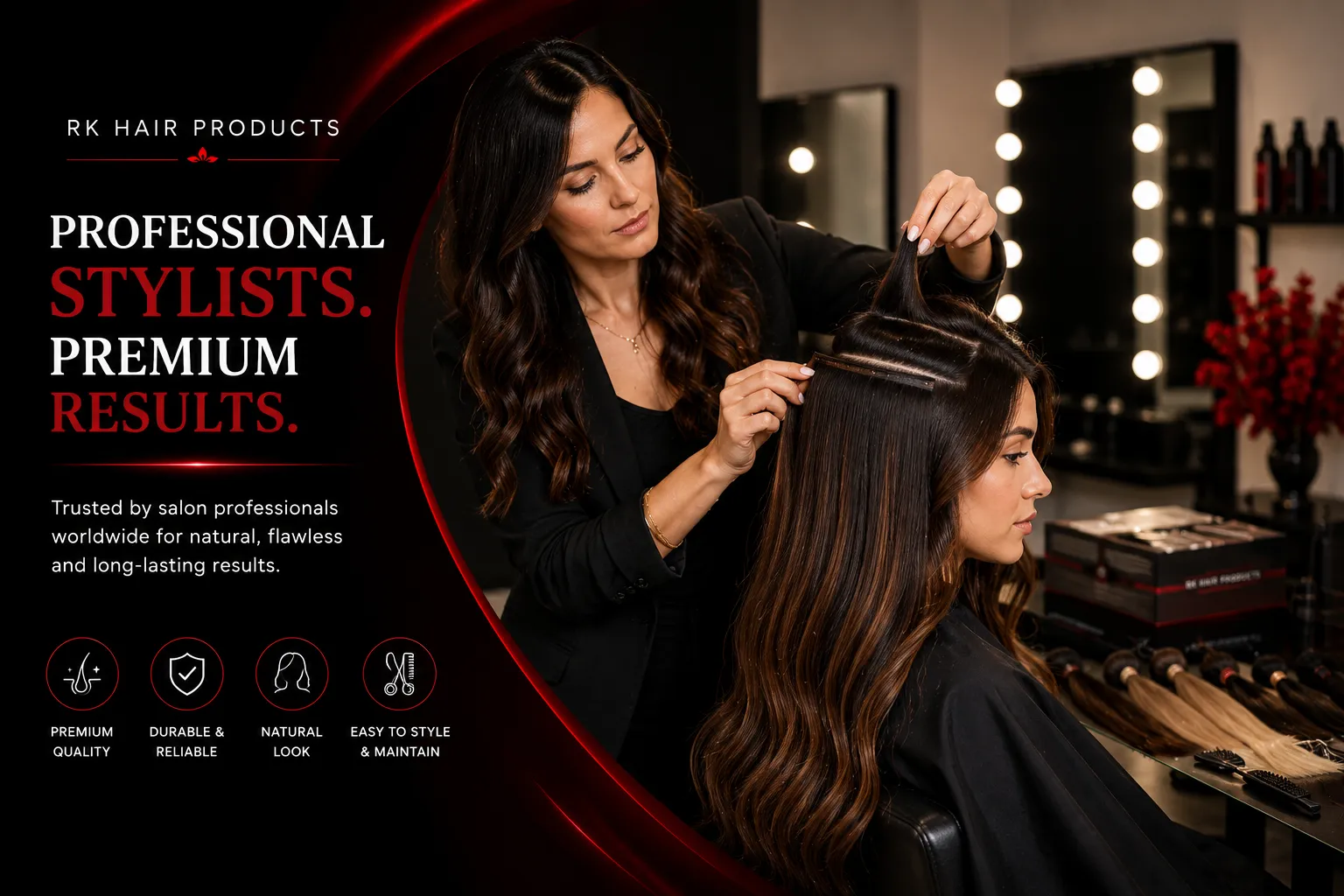 Professional stylist applying hair extensions