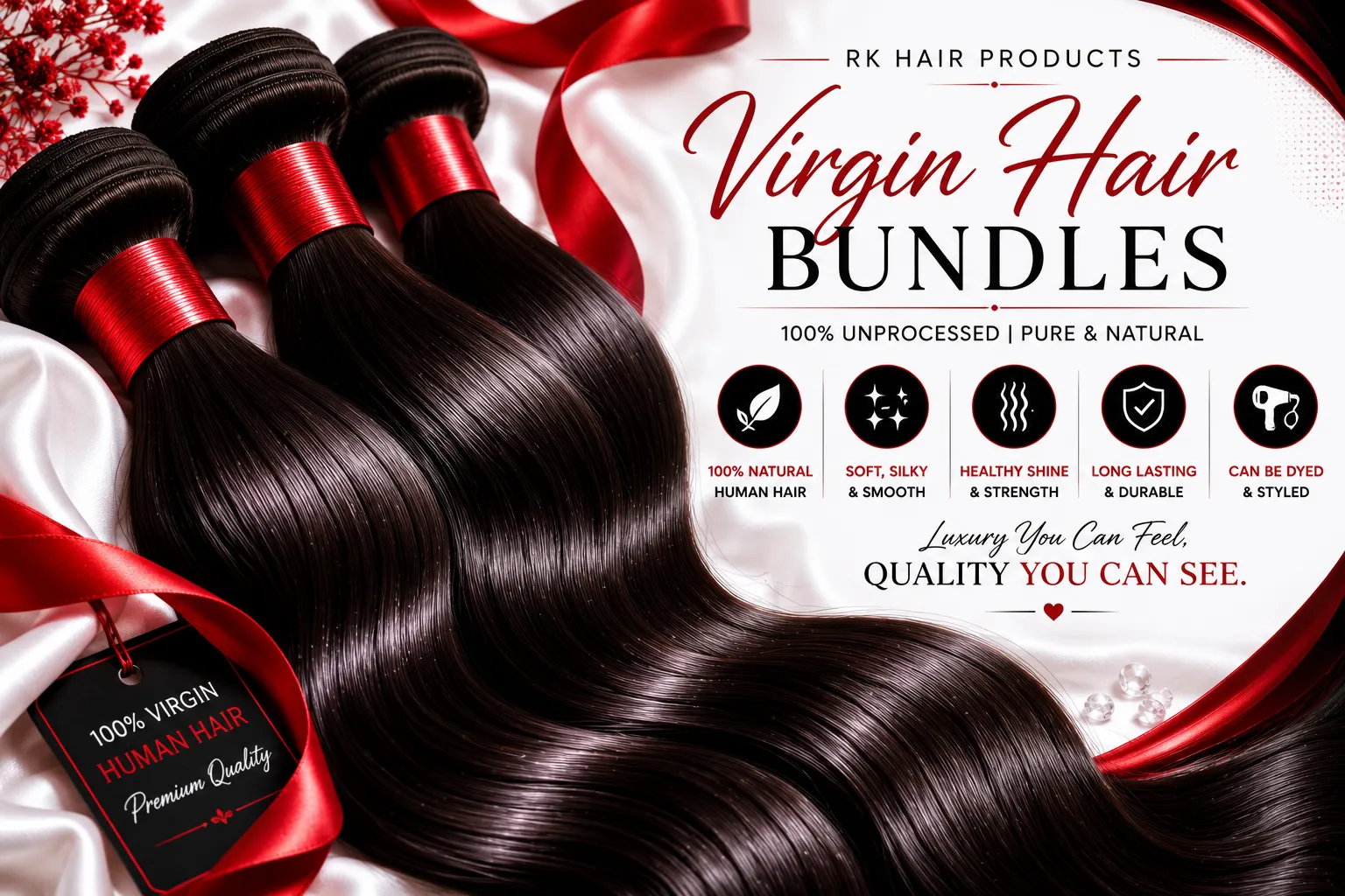 Close-up of luxurious Virgin Hair bundles