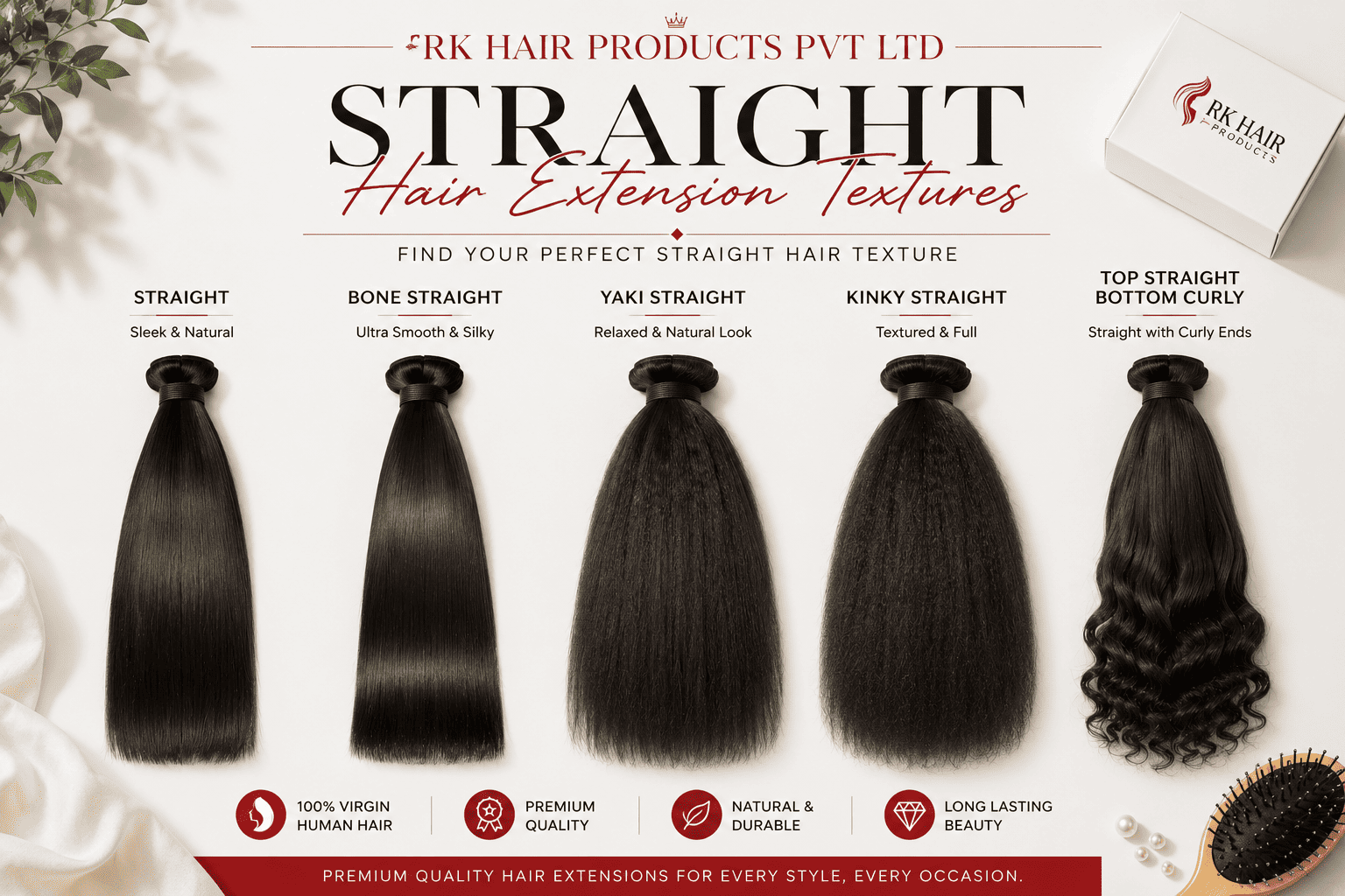 Premium Straight Human Hair Extension Textures